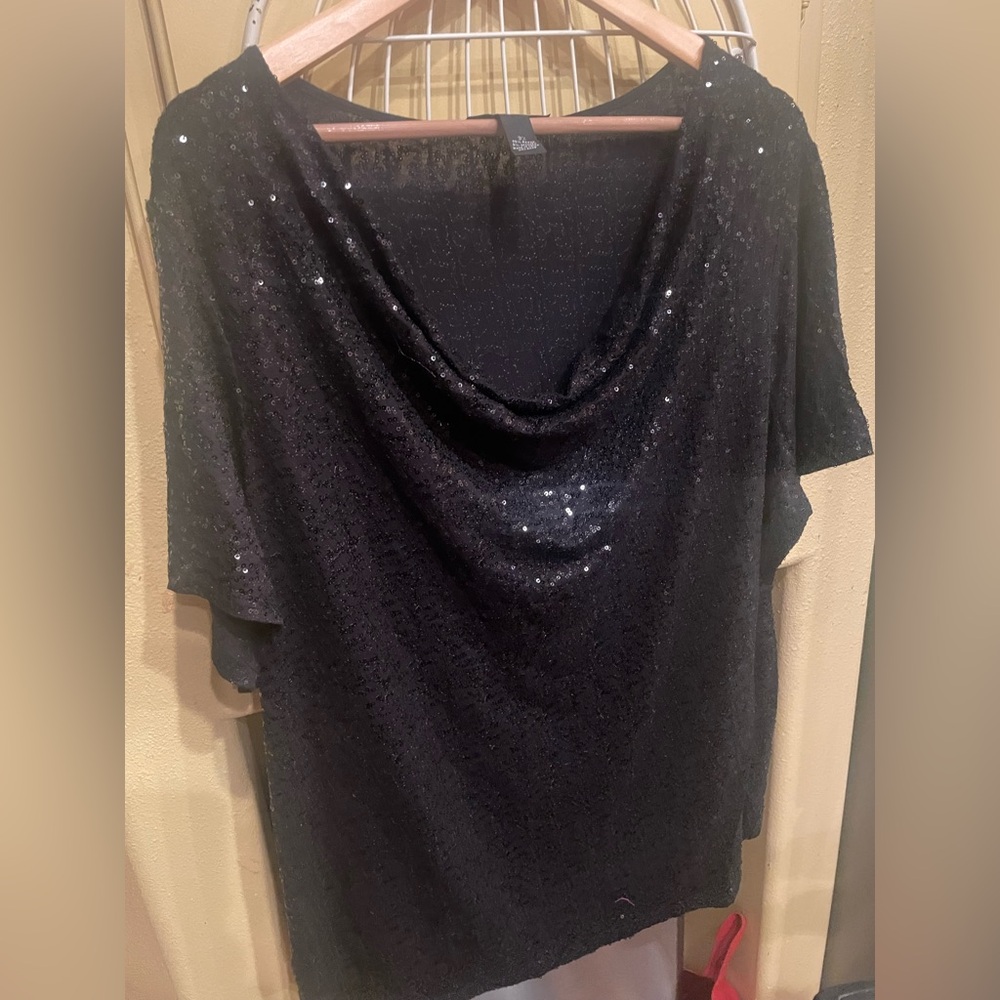 INC International Concepts Black Sequin Blouse